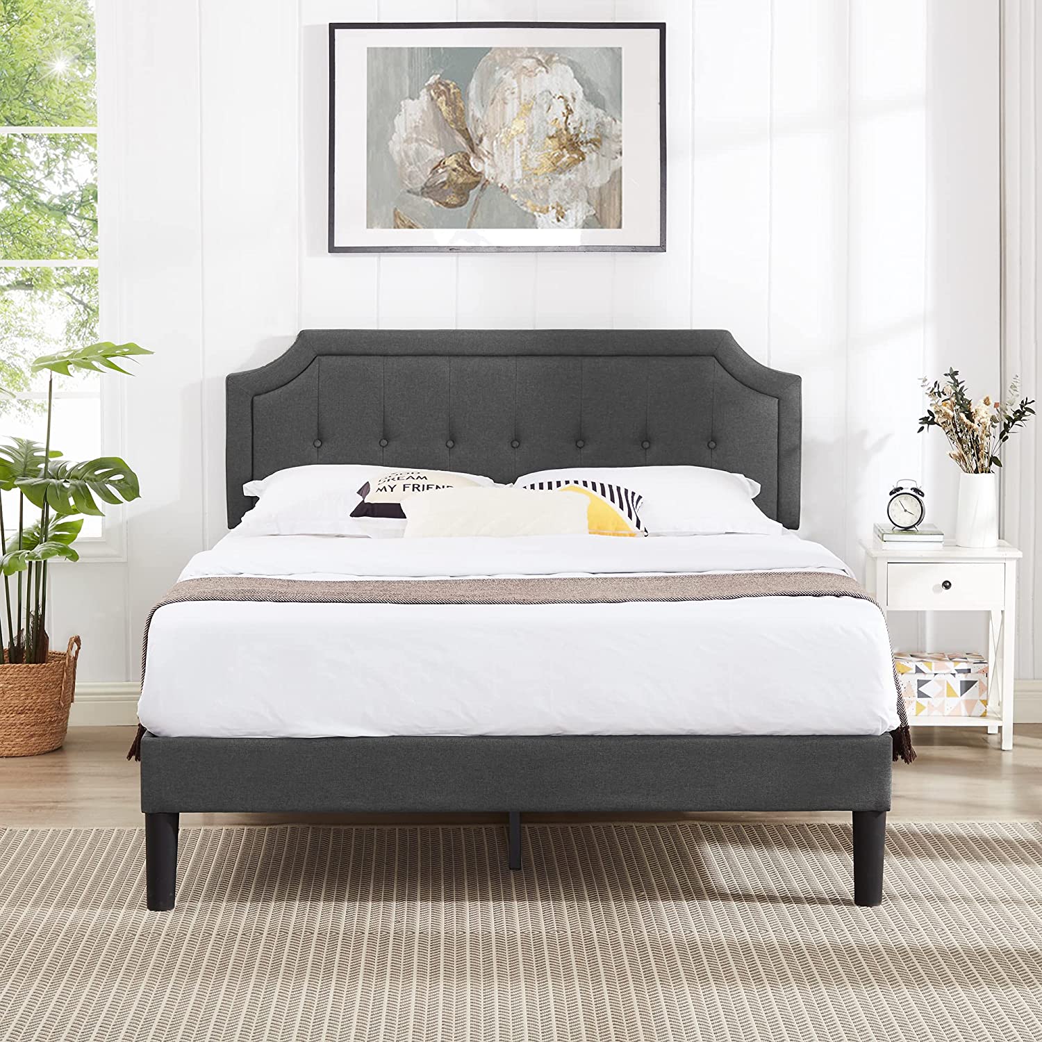 VECELO Premium Upholstered Platform Bed Diamond Stitched Panel Headboard - VECELO