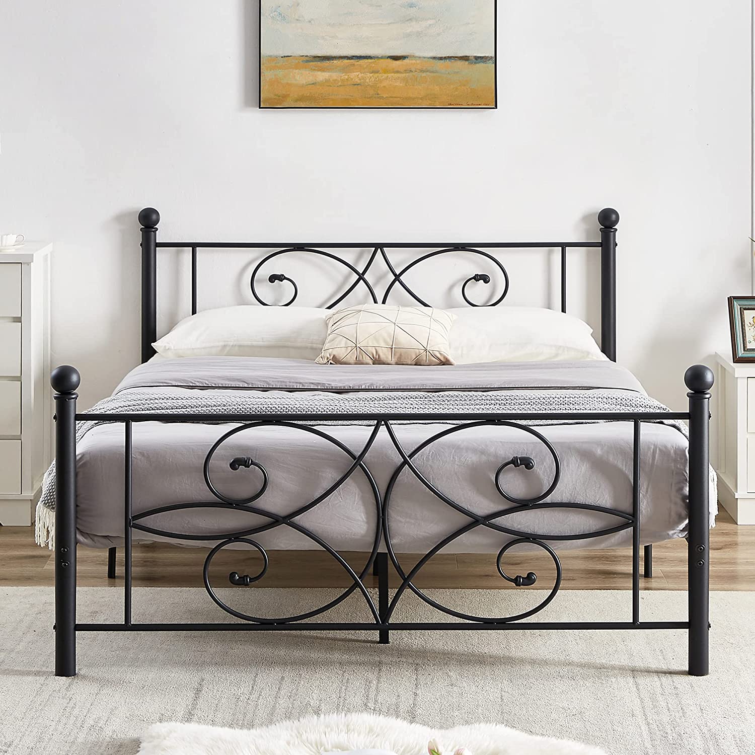 VECELO Metal Bed Frame/Mattress Foundation with Stylish Headboard & Footboard - VECELO