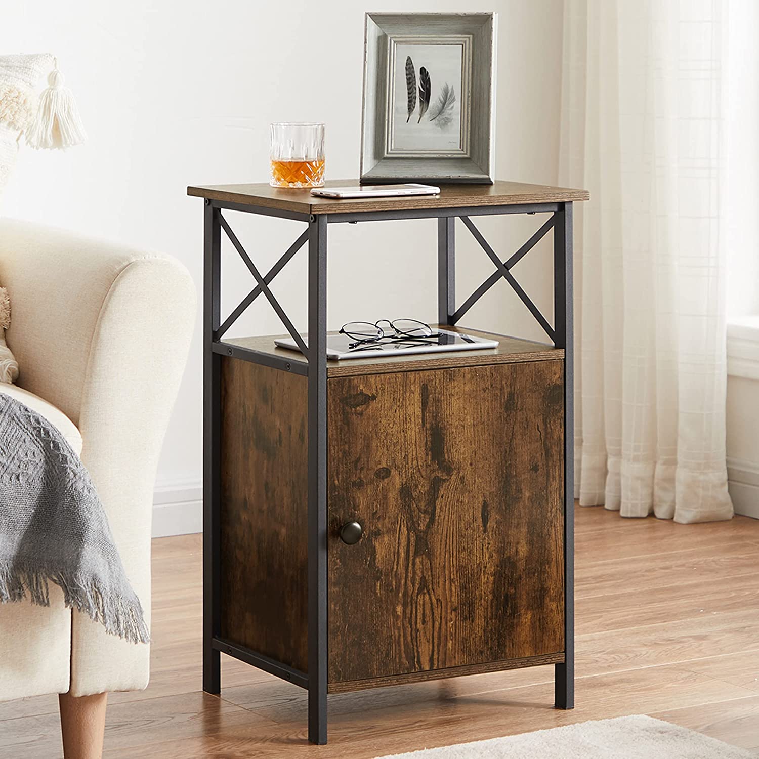 VECELO Tall Side Storage, Large Capacity Bedside Nightstand - VECELO