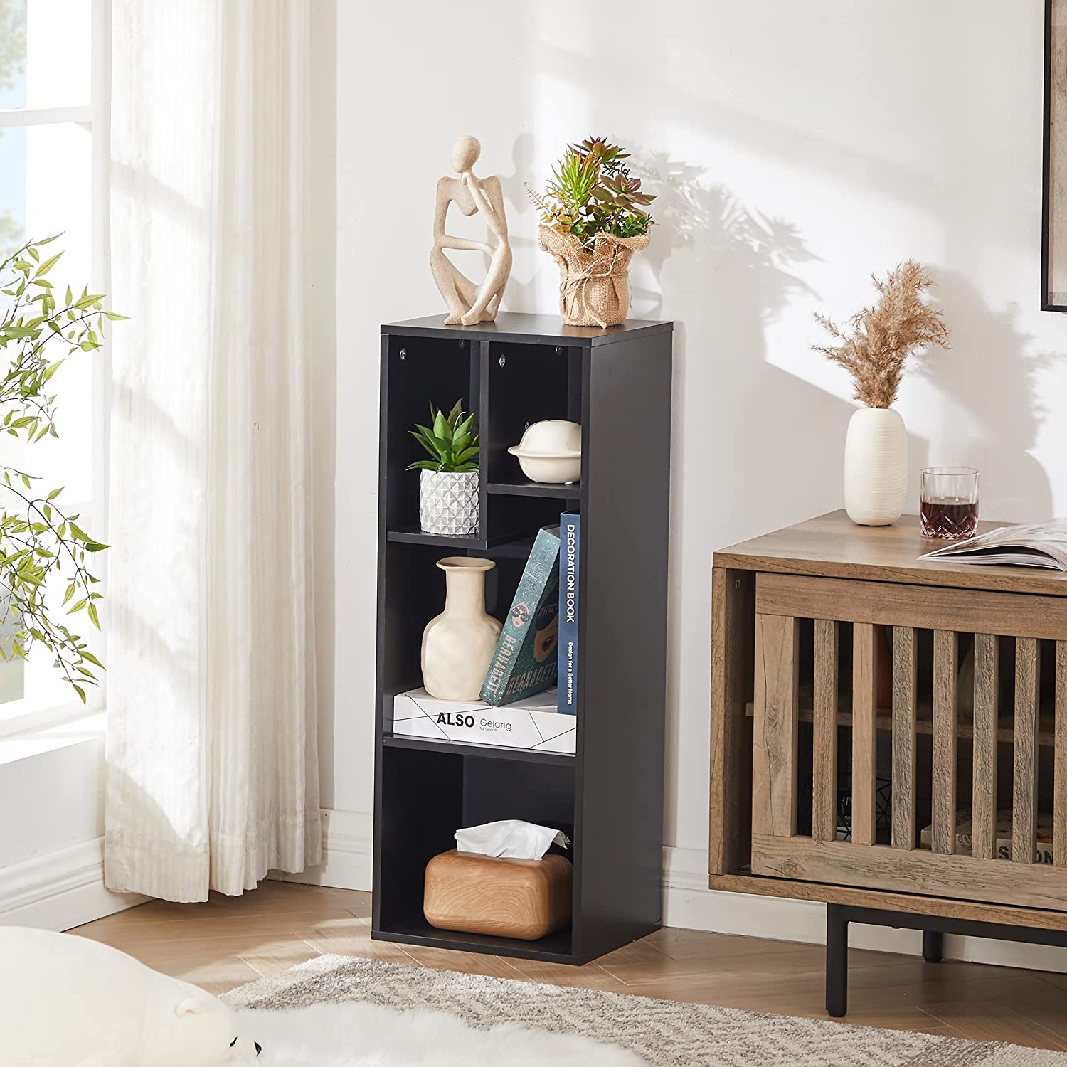 VECELO Modern 3-Tier Small Bookcase, 4 Cube/5 Cube Bookshelf/Storage Organizer - VECELO
