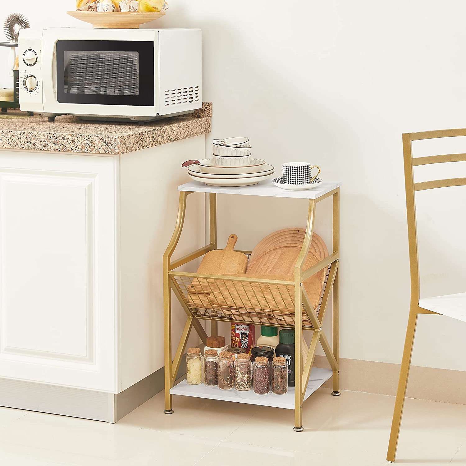 VECELO 3-Tier End Table with Storage Magazine Holder - VECELO