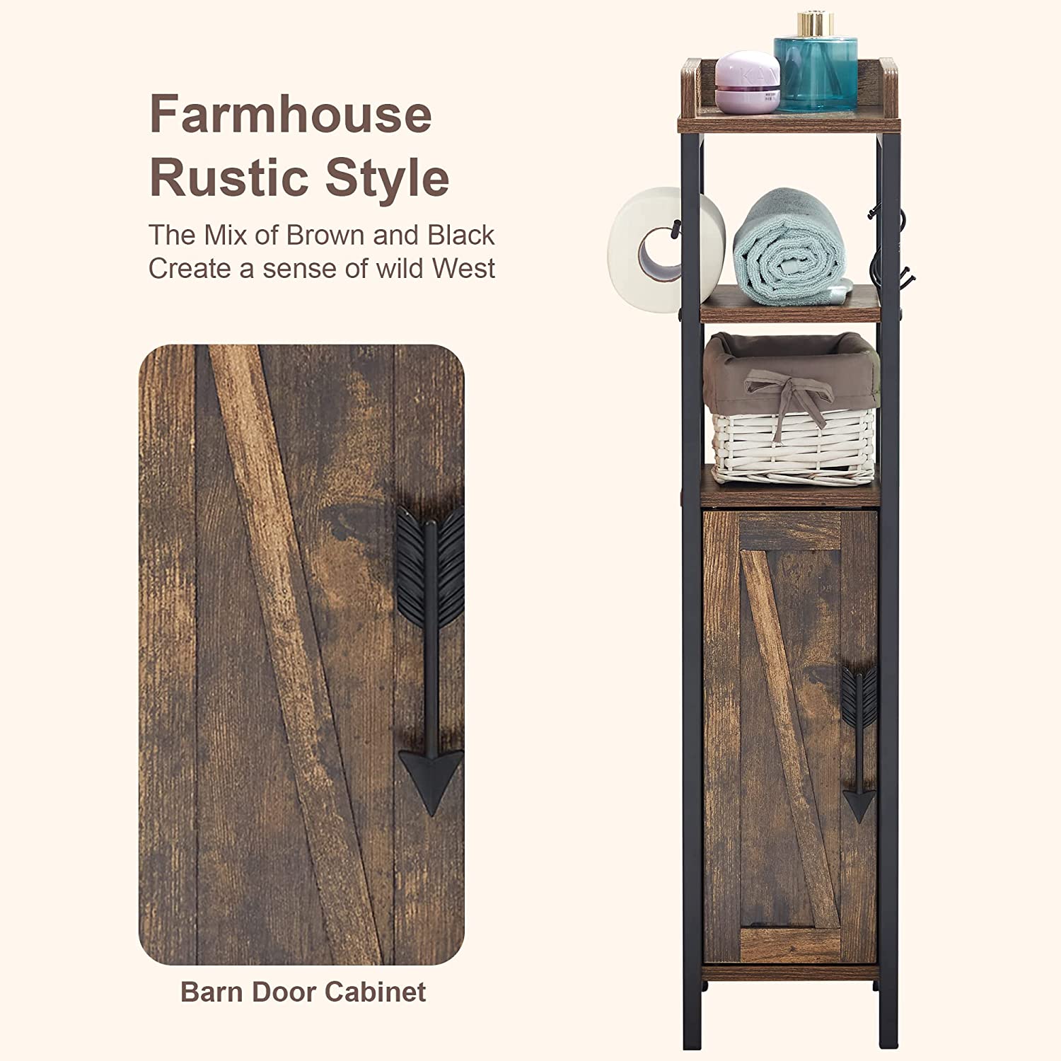 VECELO Small Bathroom Cabinet, Slim Toilet Paper Holder with Door & 2 Shelves - VECELO