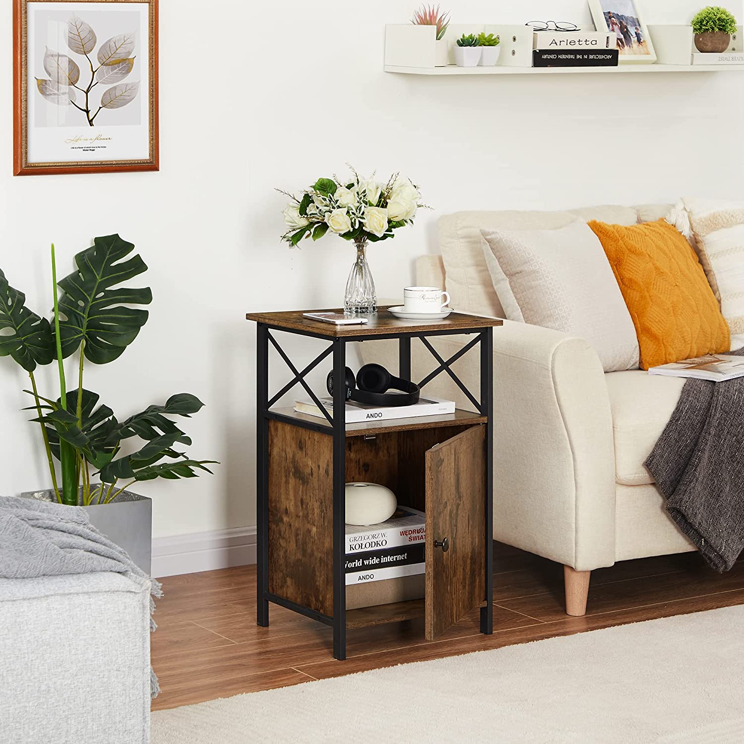 VECELO Tall Side Storage, Large Capacity Bedside Nightstand - VECELO