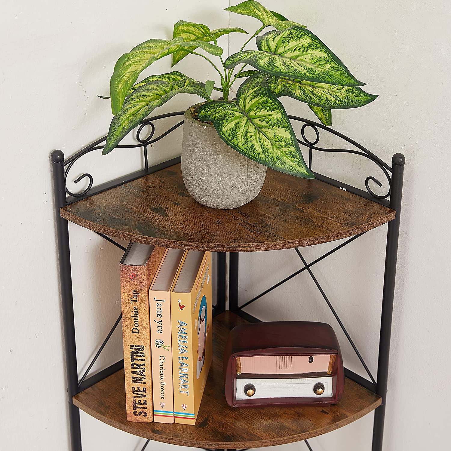 VECELO Corner Storage Cabinet with Wooden Shelves Free-Standing Organizer - VECELO
