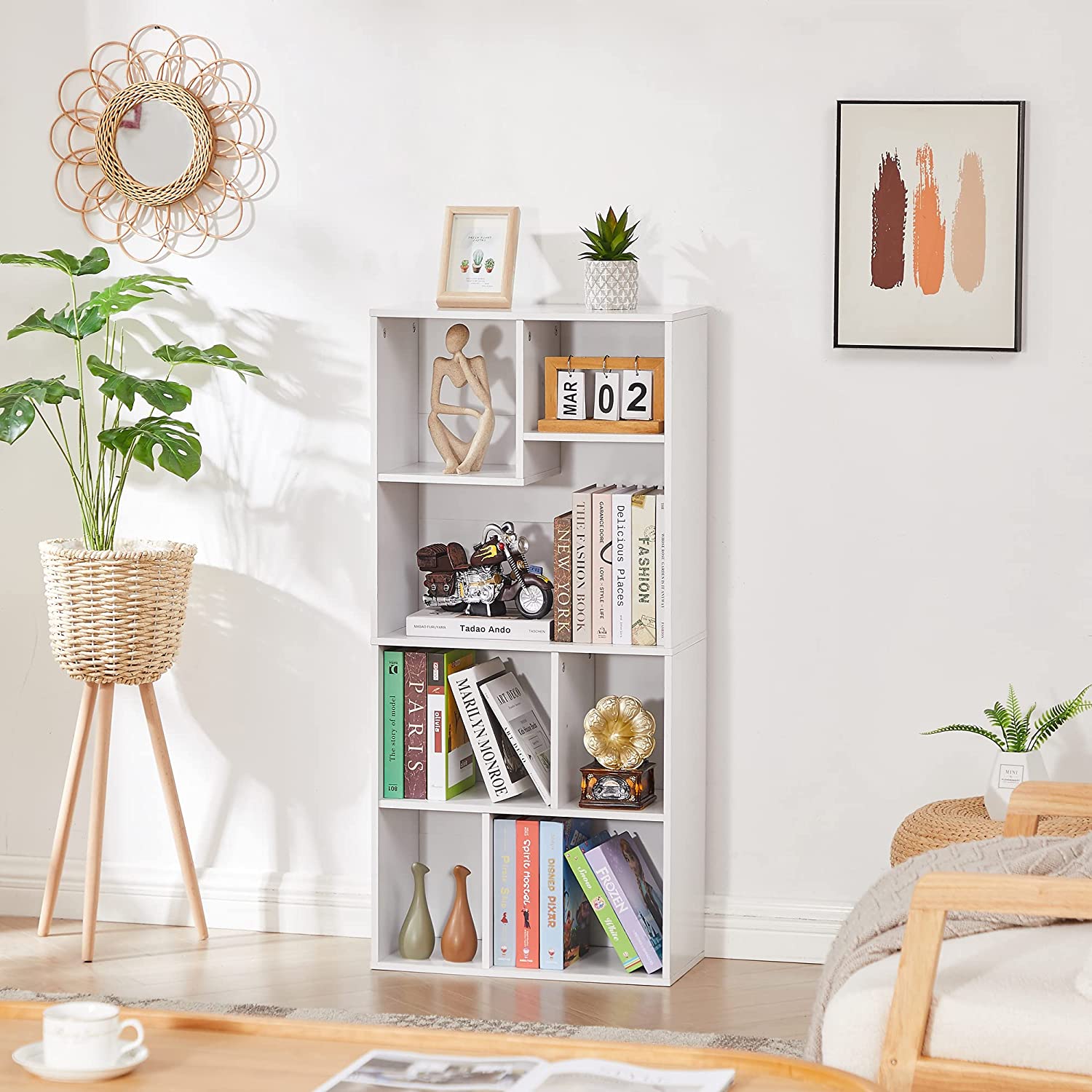 VECELO 42 Inch High Bookcase, 4-Tier Modern Storage Cabinet 7 Cubes - VECELO