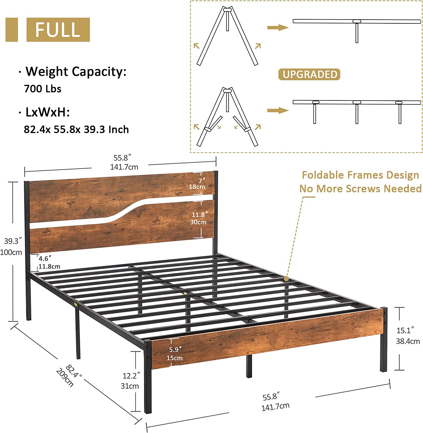 VECELO Platform Bed Frame/Mattress Foundation with Rustic Vintage Wood Headboard - VECELO