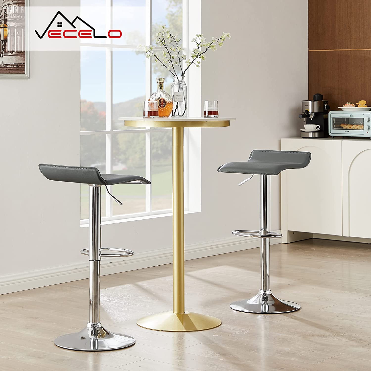 VECELO Counter Height Bar Stools Set of 2, Adjustable Barstools - VECELO