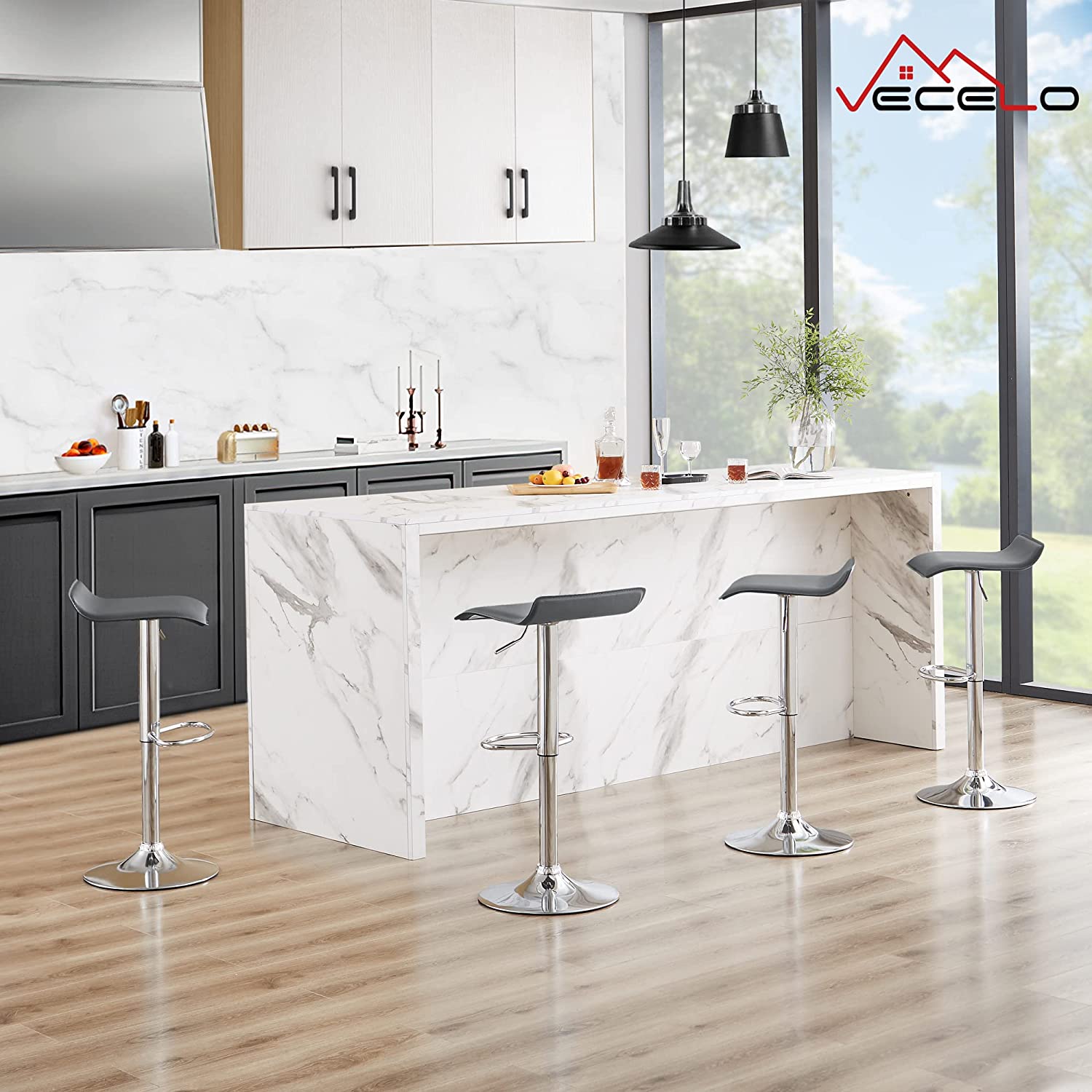VECELO Counter Height Bar Stools Set of 2, Adjustable Barstools - VECELO