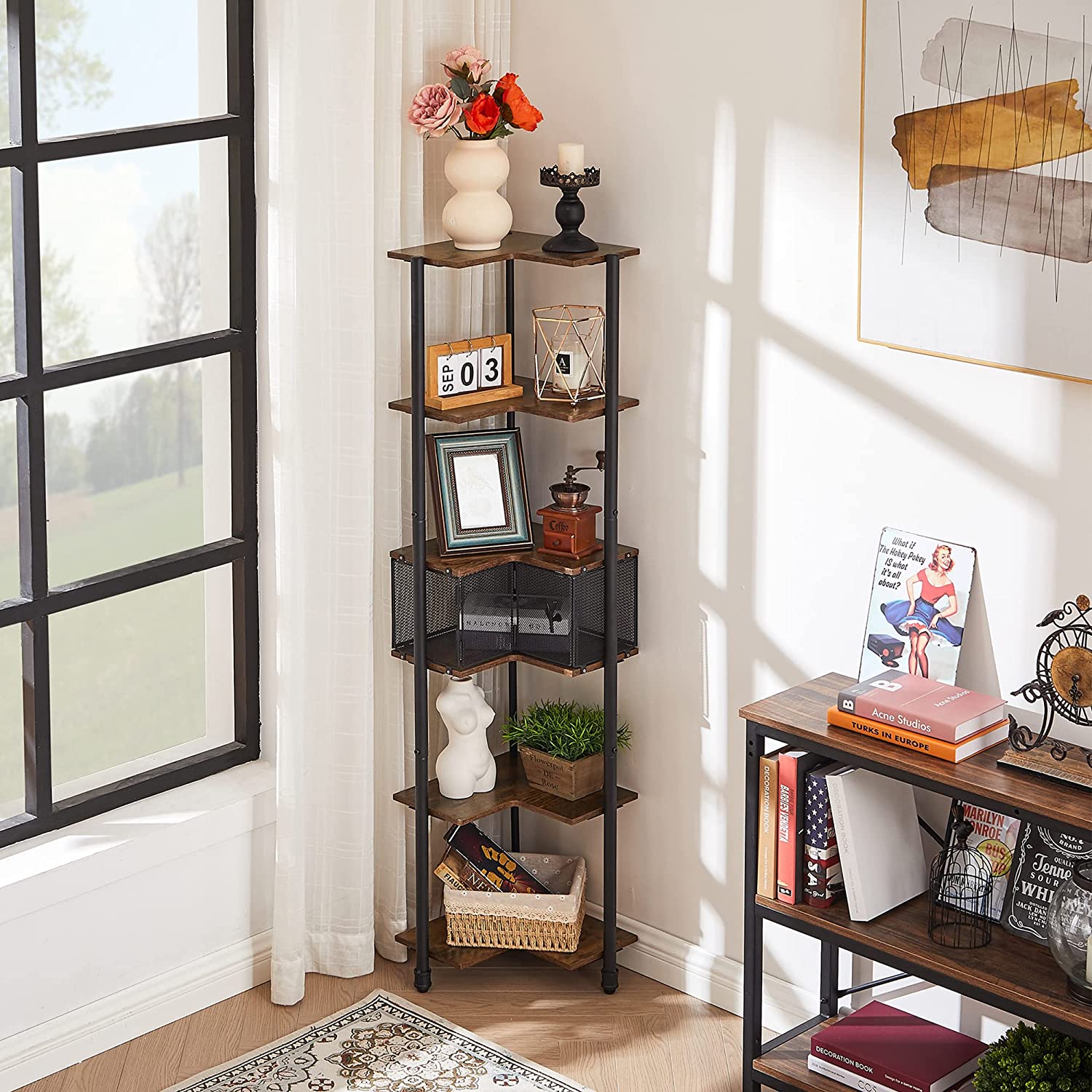 VECELO Corner Cabinet, 58 Inch Tall Storage Shelf, 6-Tier Display Shelves Rack - VECELO