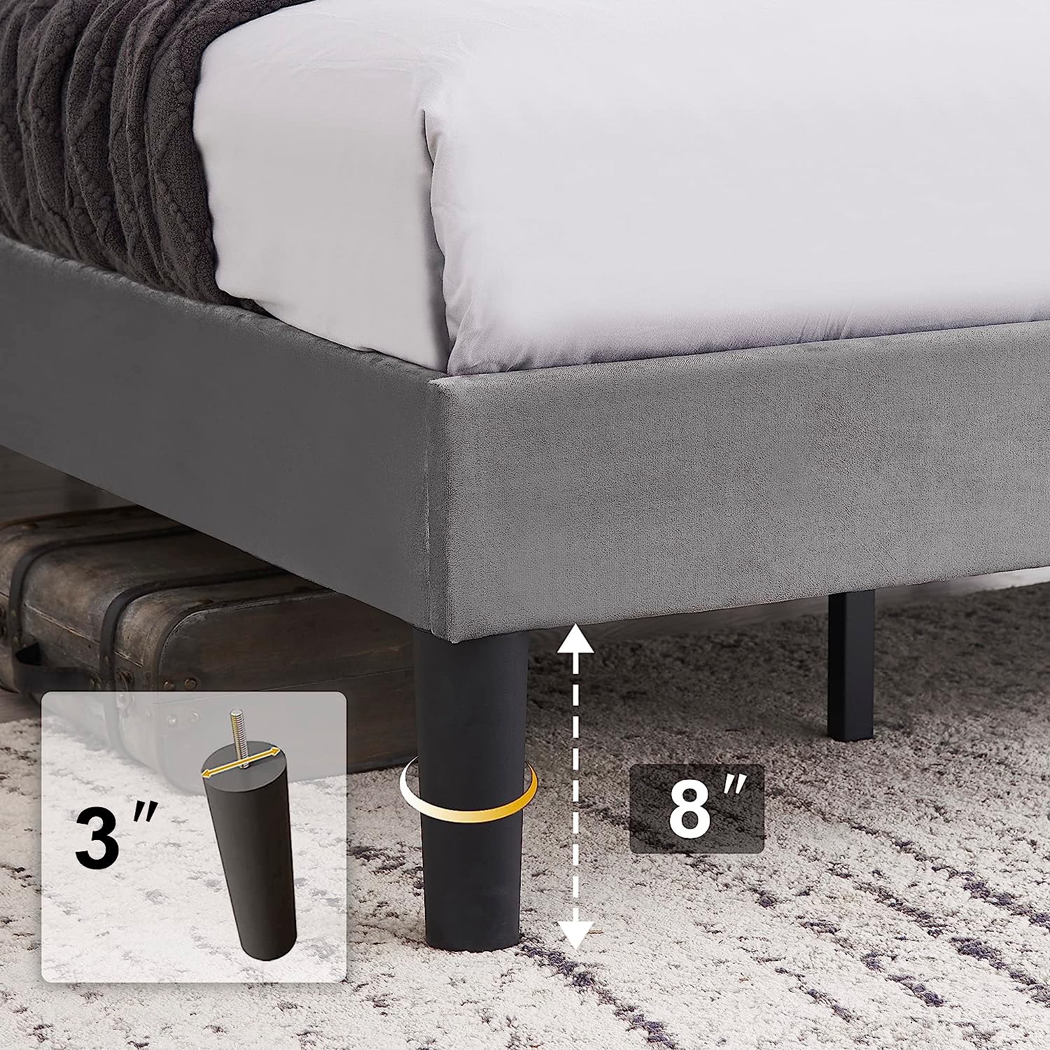 VECELO Modern Upholstered Platform Bedframe, Adjustable Headboard - VECELO