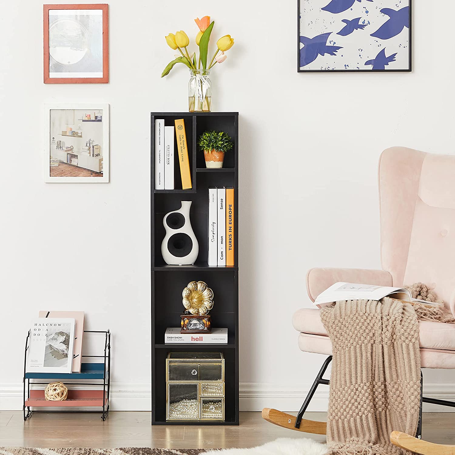 VECELO Modern 3-Tier Small Bookcase, 4 Cube/5 Cube Bookshelf/Storage Organizer - VECELO