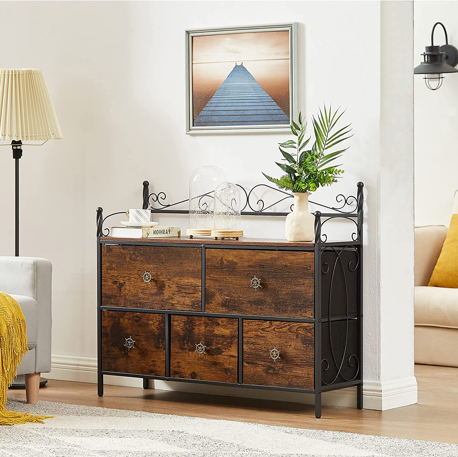 VECELO Dresser for Bedroom with 5 Drawers, Storage Organizer Unit with Shelf for Closet, Living Room - VECELO