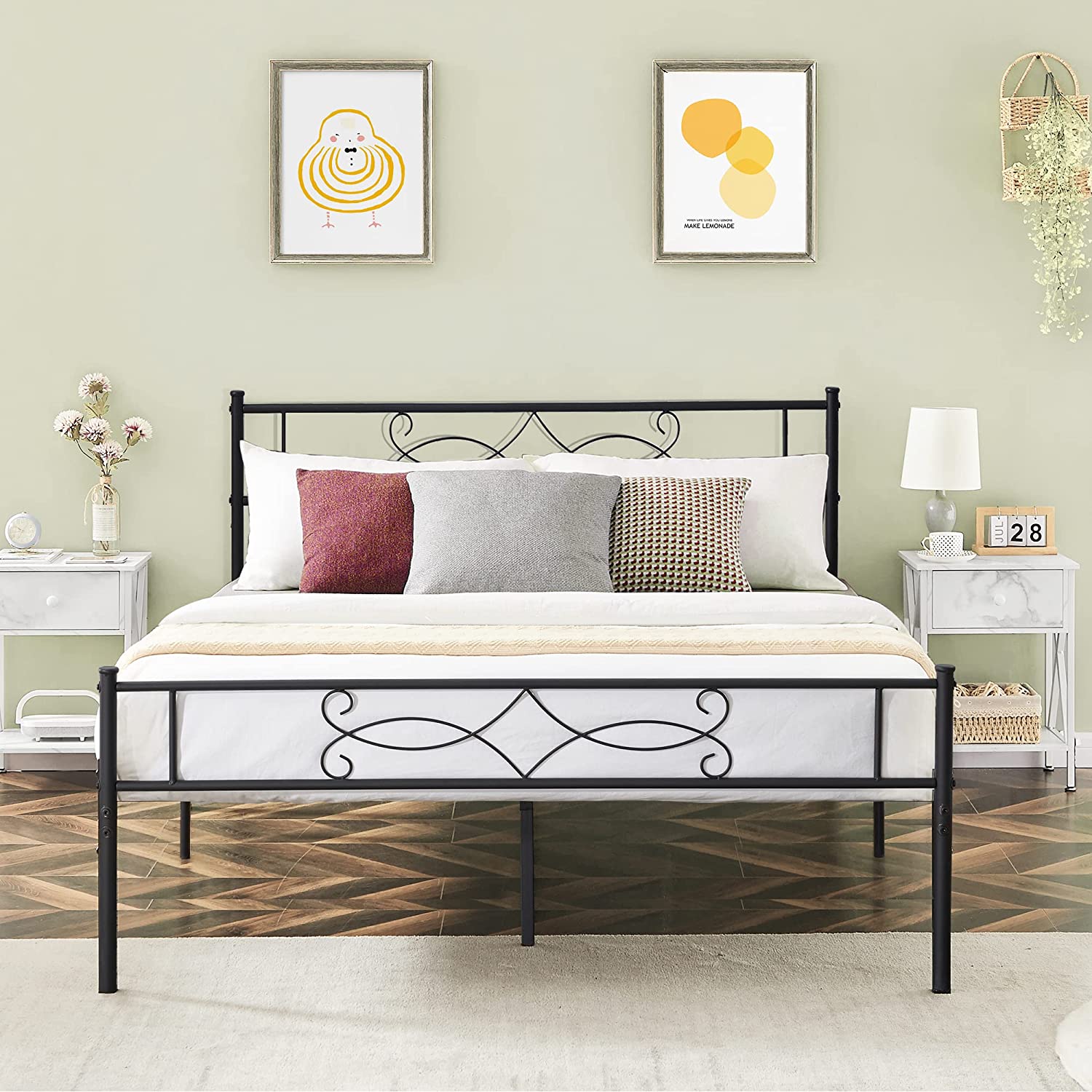 VECELO Metal Platform Bed Frame with Headboard & Footboard Premium Steel Slat Support Noise-Free - VECELO