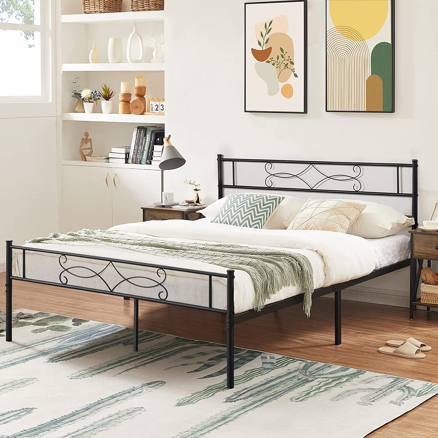 VECELO Metal Platform Bed Frame with Headboard & Footboard Premium Steel Slat Support Noise-Free - VECELO
