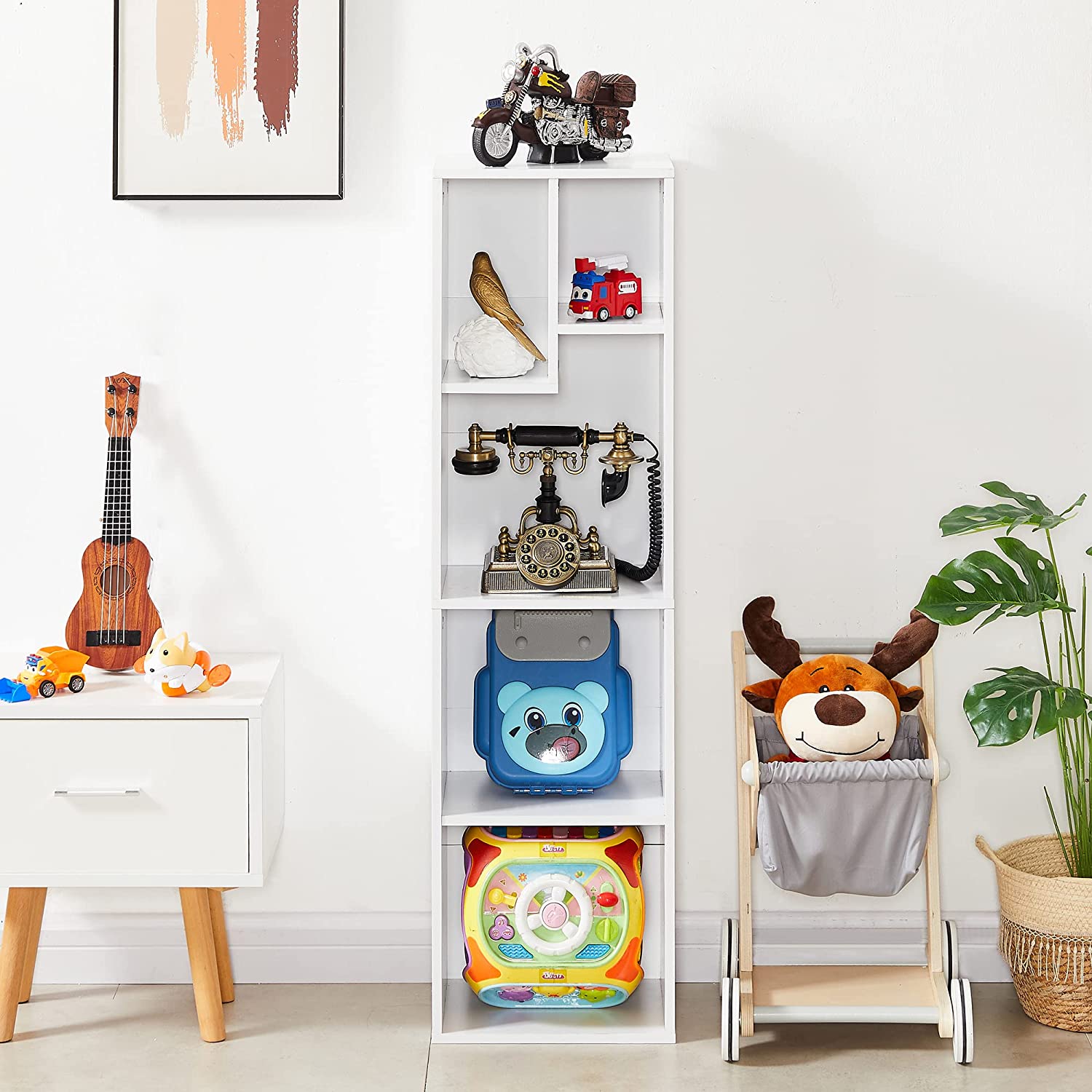 VECELO Modern 3-Tier Small Bookcase, 4 Cube/5 Cube Bookshelf/Storage Organizer - VECELO