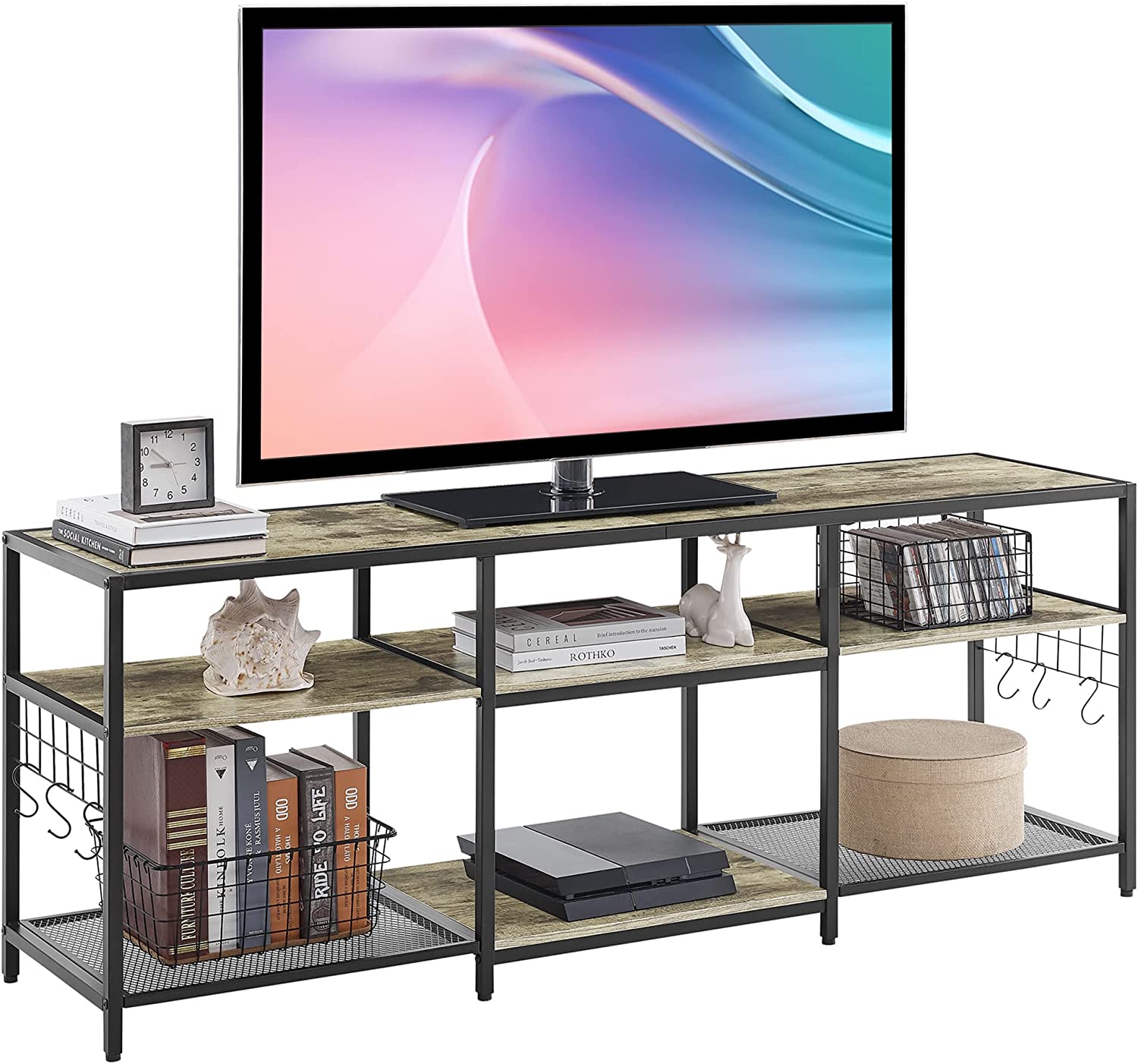 VECELO TV Stand Entertainment Center Media Console with 3-Tier Open Storage Shelves - VECELO