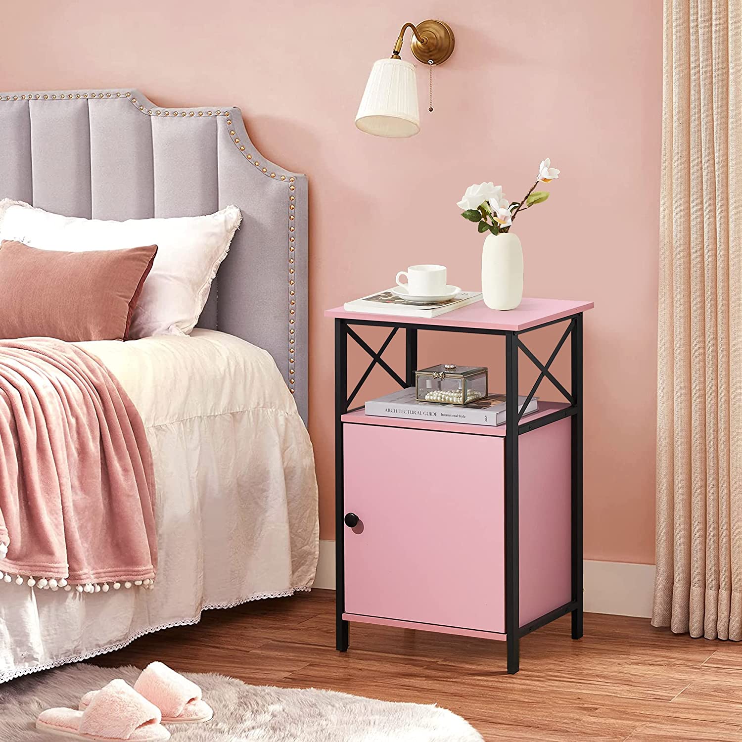 VECELO Tall Side Storage, Large Capacity Bedside Nightstand - VECELO