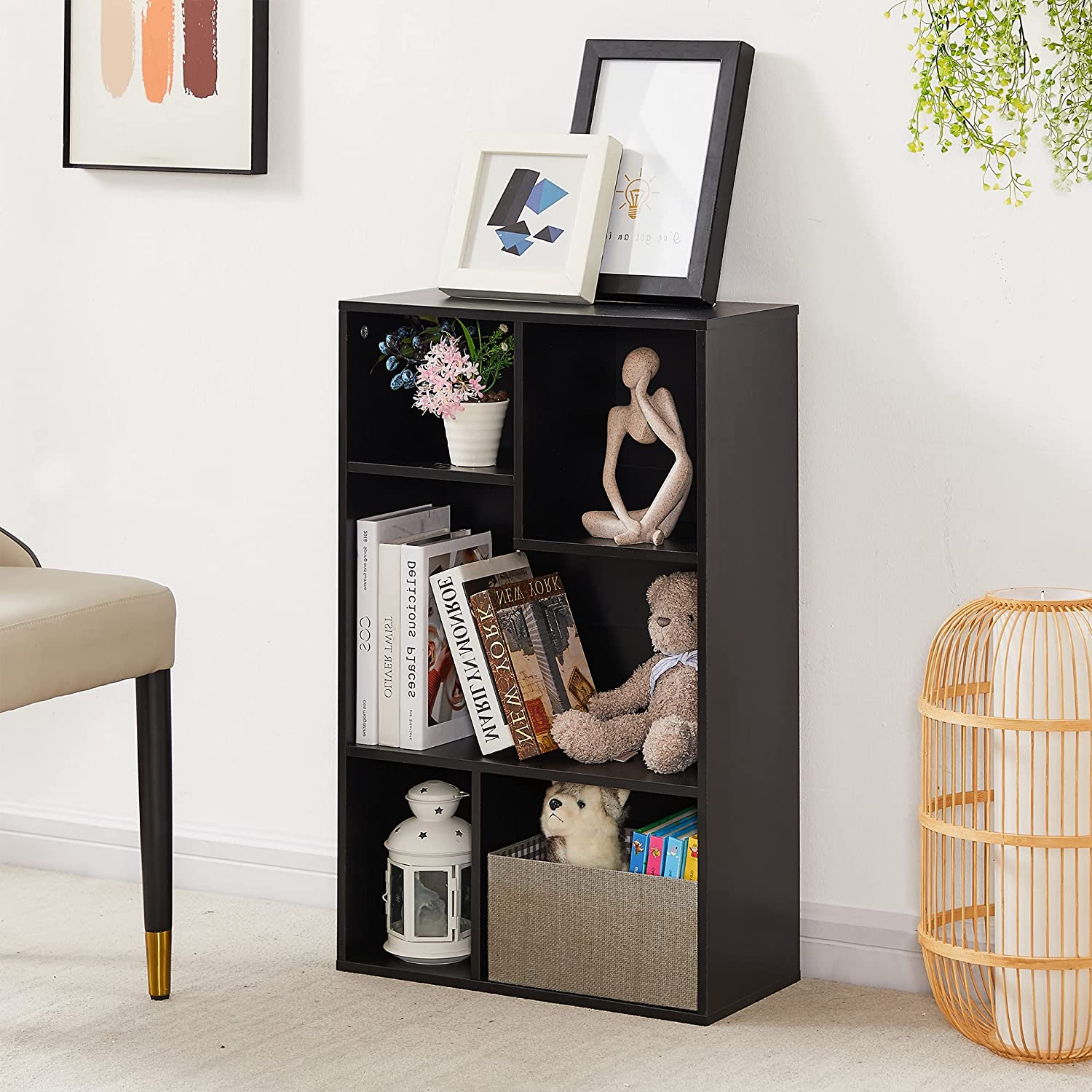 VECELO Modern 3-Tier Small Bookcase, 4 Cube/5 Cube Bookshelf/Storage Organizer - VECELO