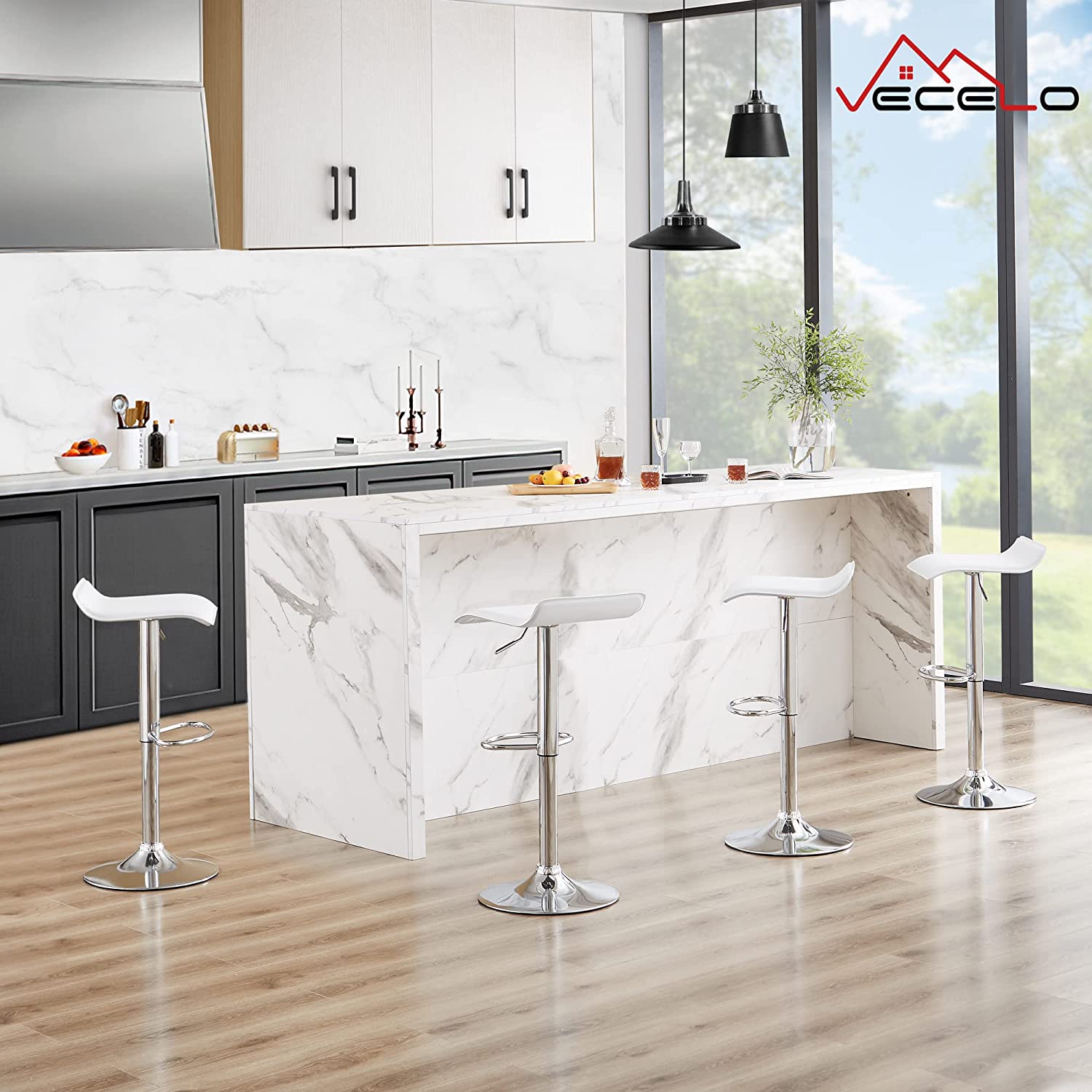 VECELO Counter Height Bar Stools Set of 2, Adjustable Barstools - VECELO