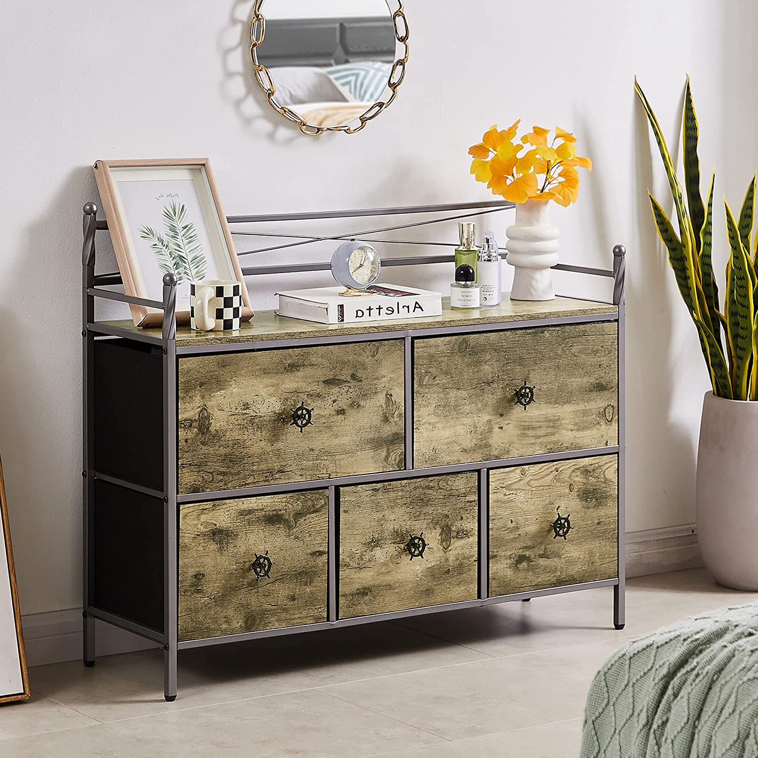 VECELO Dresser for Bedroom with 5 Drawers, Storage Organizer Unit Wide Chest - VECELO