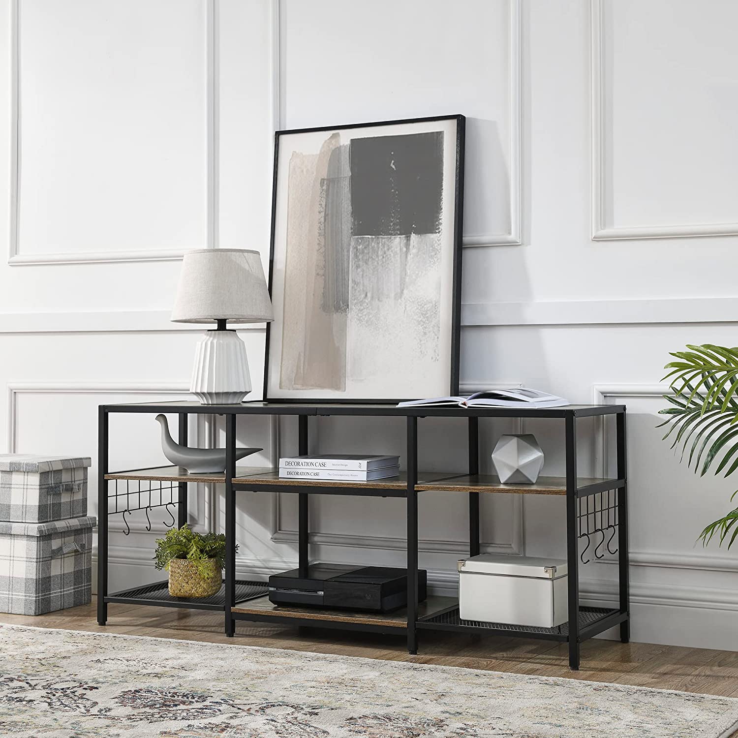 VECELO TV Stand Entertainment Center Media Console with 3-Tier Open Storage Shelves, Cabinet Table for Living Room Brown - VECELO