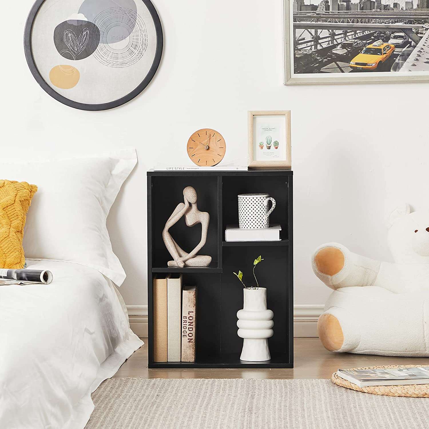 VECELO 3-Cube Open Bookcase, Small Bookshelf with Height Difference Shelves 2-Tier Storage Organizer for Home Office, Living Room