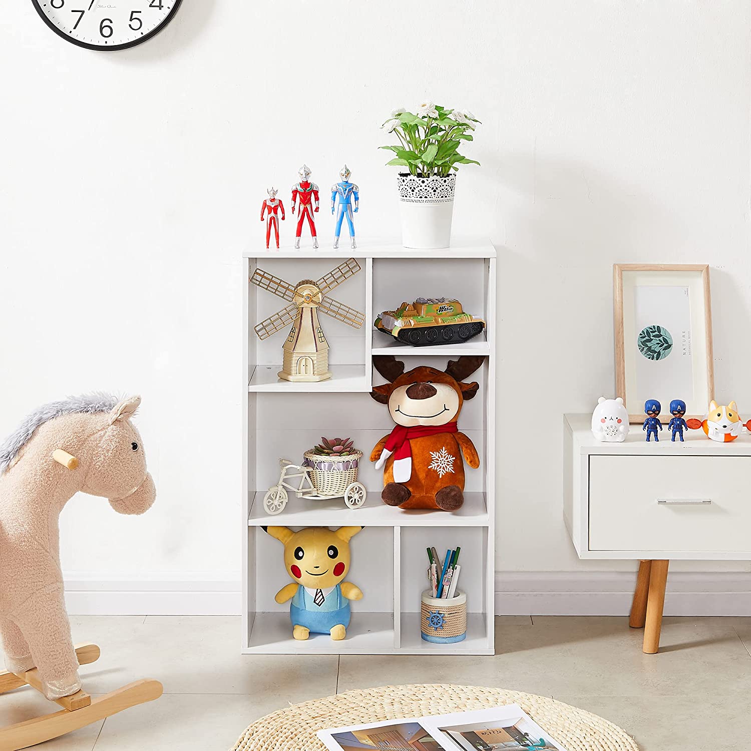 VECELO Modern 3-Tier Small Bookcase, 4 Cube/5 Cube Bookshelf/Storage Organizer - VECELO