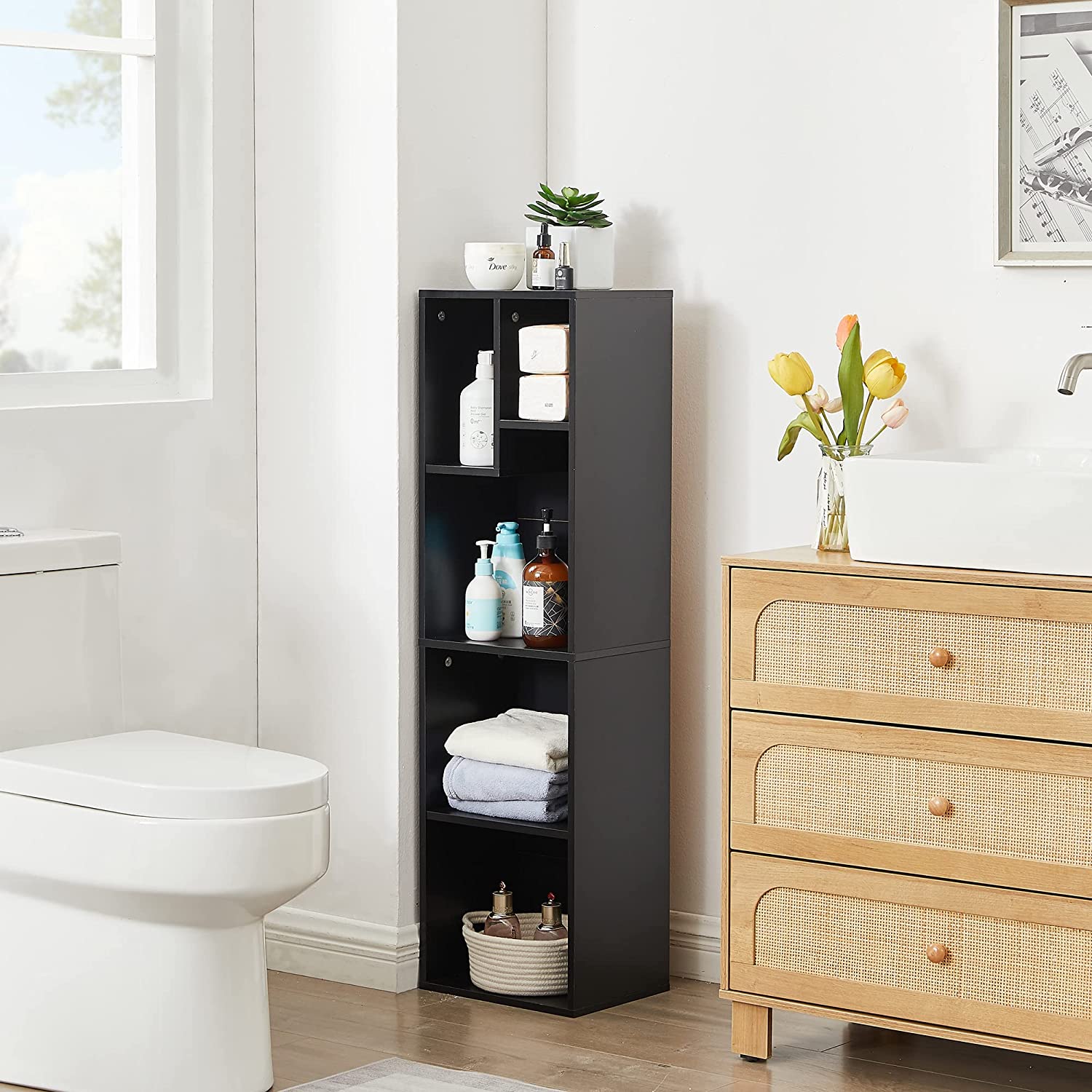 VECELO Modern 3-Tier Small Bookcase, 4 Cube/5 Cube Bookshelf/Storage Organizer - VECELO