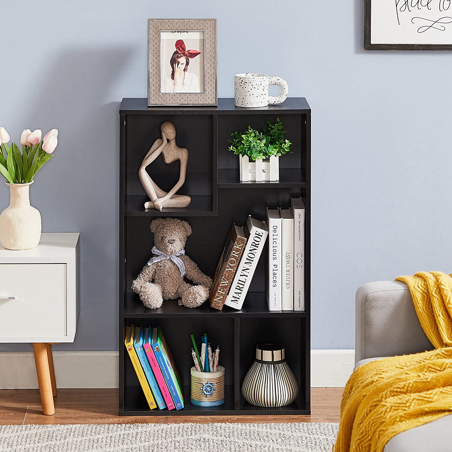 VECELO Modern 3-Tier Small Bookcase, 4 Cube/5 Cube Bookshelf/Storage Organizer - VECELO