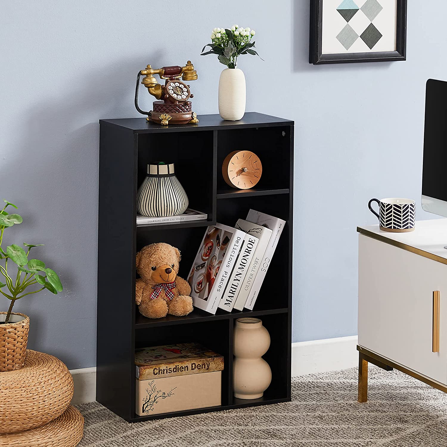 VECELO Modern 3-Tier Small Bookcase, 4 Cube/5 Cube Bookshelf/Storage Organizer - VECELO