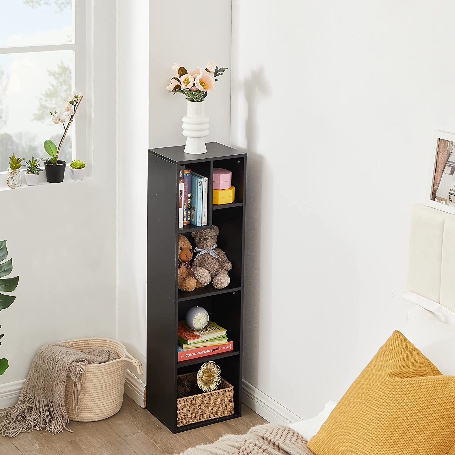 VECELO Modern 3-Tier Small Bookcase, 4 Cube/5 Cube Bookshelf/Storage Organizer - VECELO