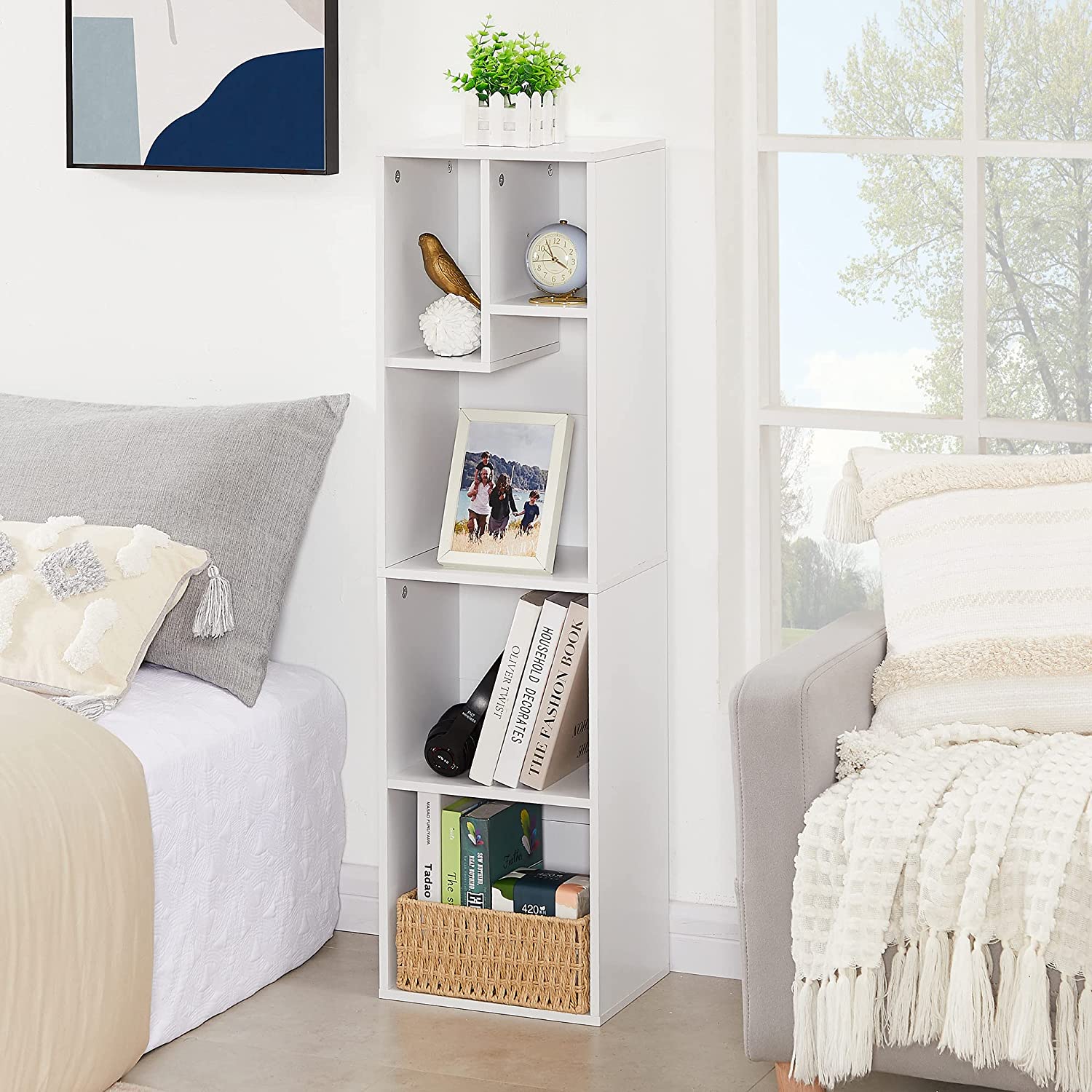 VECELO Modern 3-Tier Small Bookcase, 4 Cube/5 Cube Bookshelf/Storage Organizer - VECELO