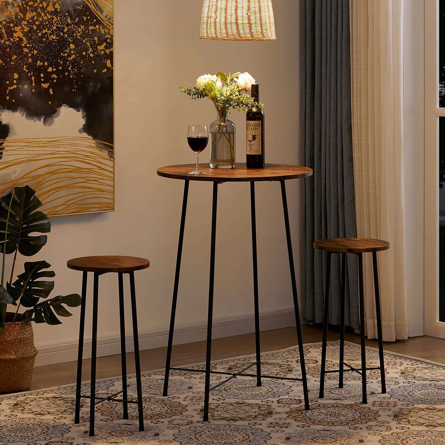 VECELO 3-Piece Round Pub Table Set with Counter Height & Wood top - VECELO