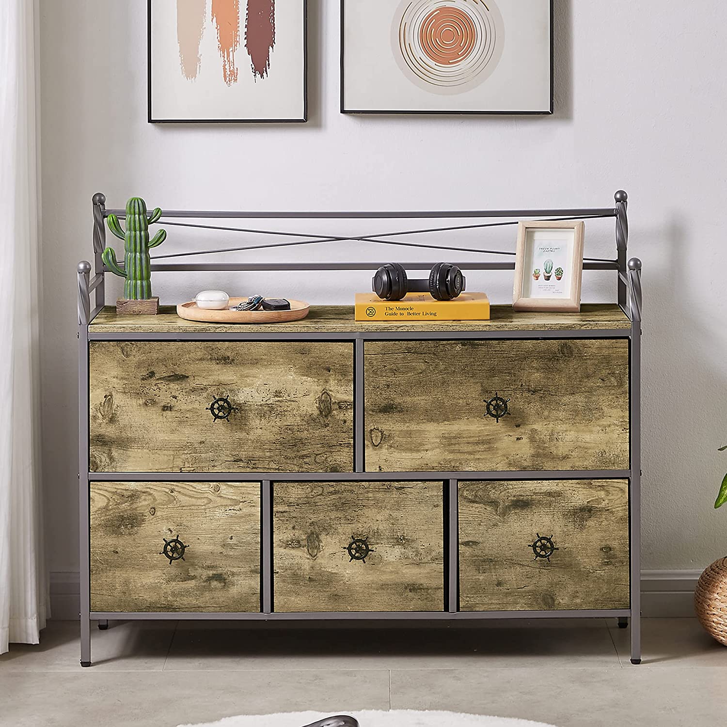 VECELO Dresser for Bedroom with 5 Drawers, Storage Organizer Unit Wide Chest - VECELO