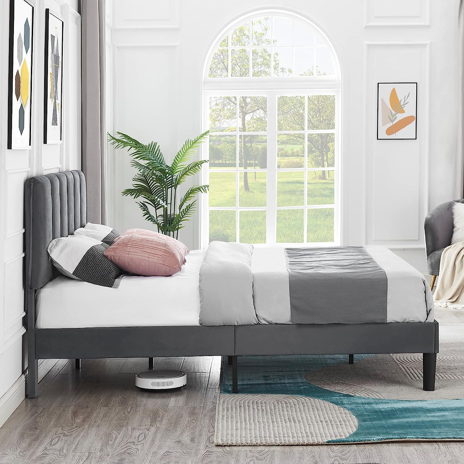 VECELO Modern Upholstered Platform Bedframe, Adjustable Headboard - VECELO