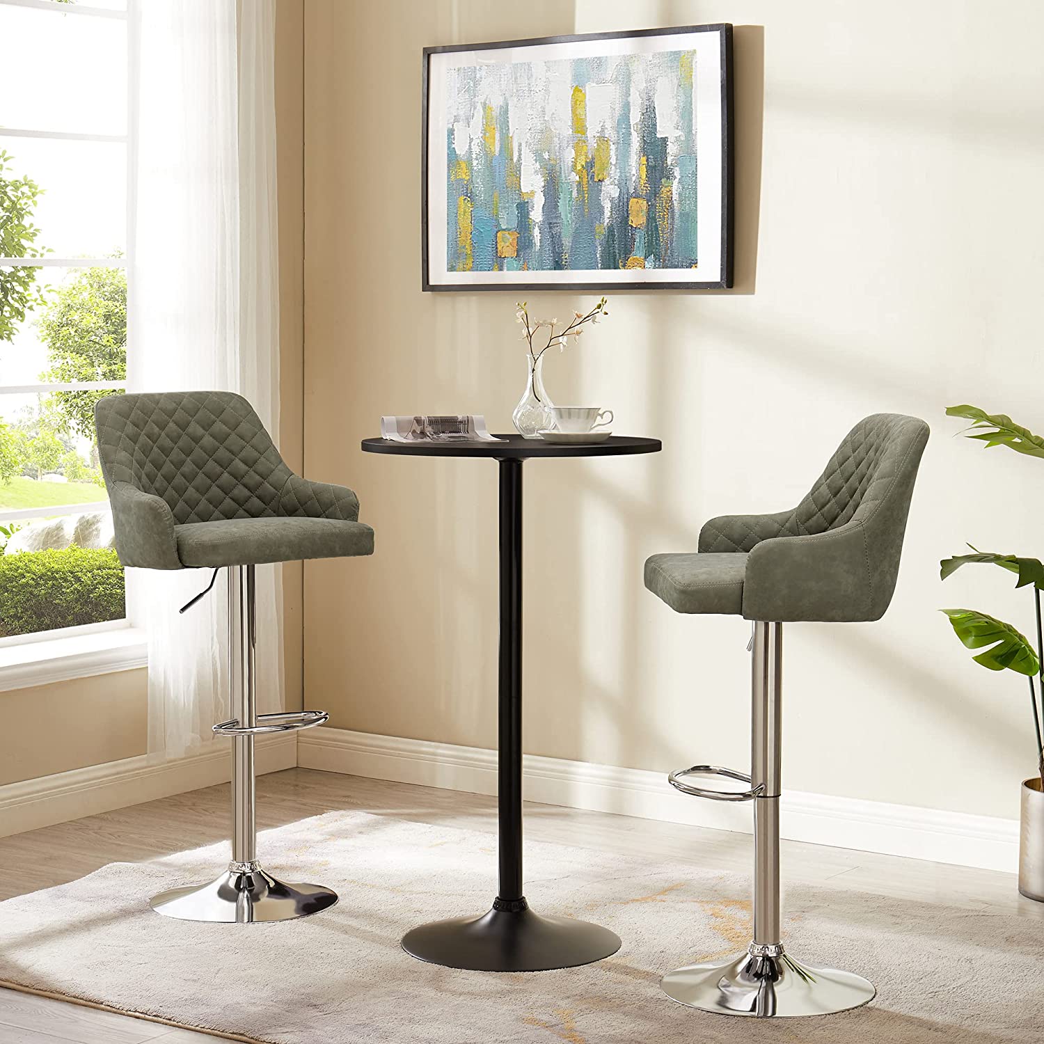 VECELO Adjustable Bar Stools with Back, Bar Height Stools for Kitchen Counter - VECELO