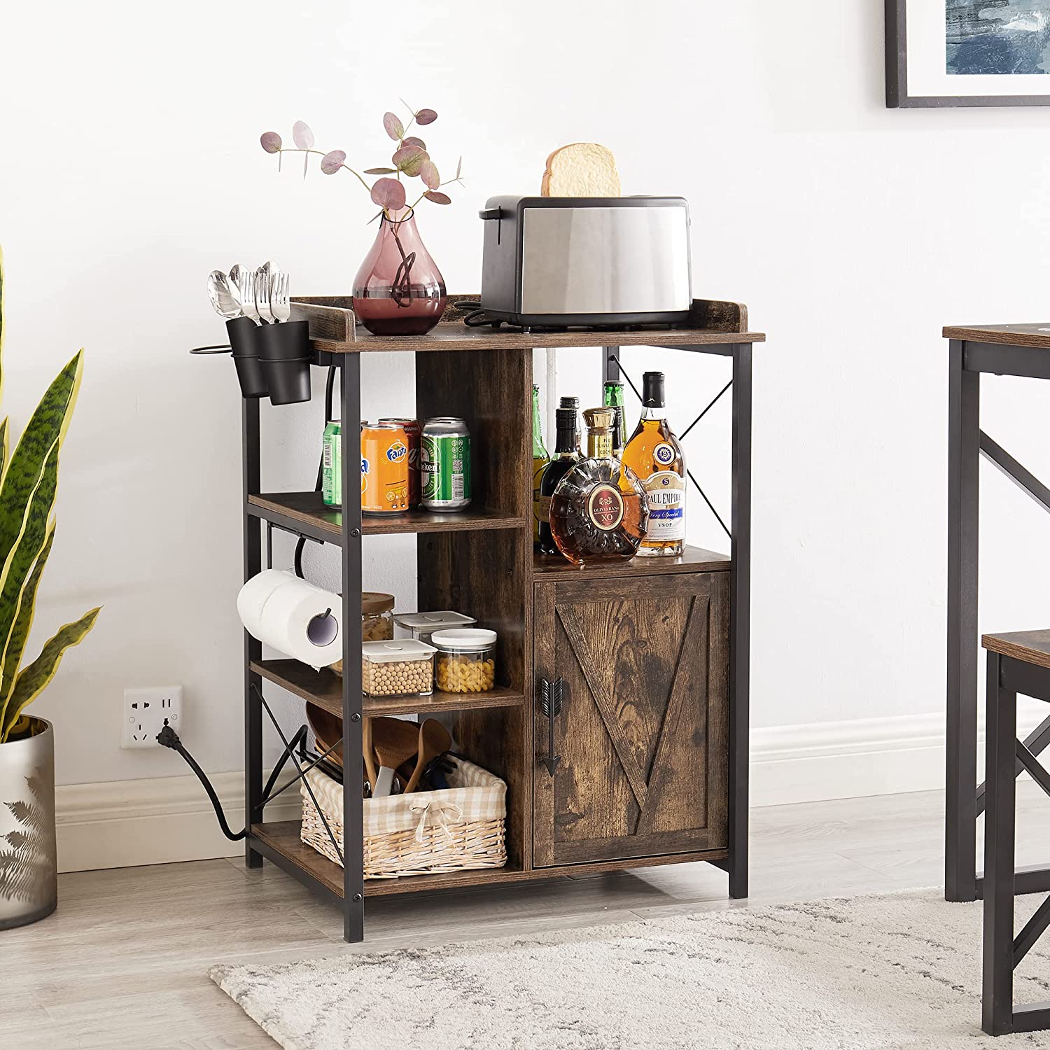 VECELO Floor Cabinet, Freestanding Storage Organizer with 2 Outlets & 3 Shelves for Bathroom, Kitchen,Hallway - VECELO