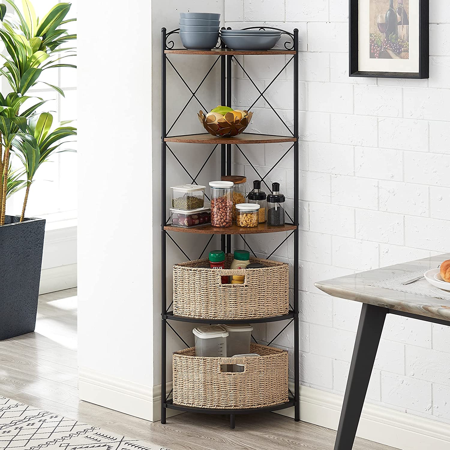 VECELO Corner Storage Cabinet with Wooden Shelves Free-Standing Organizer - VECELO