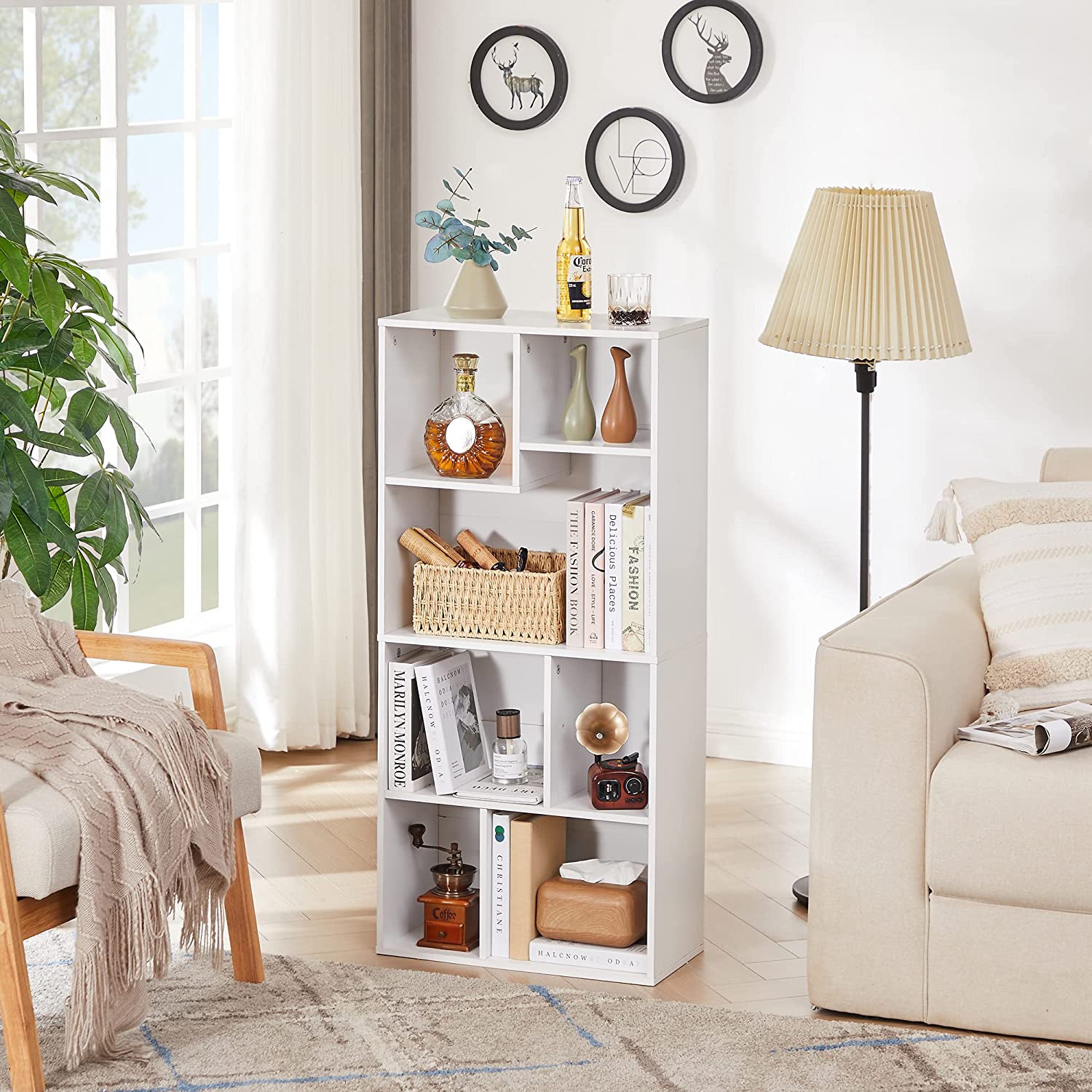 VECELO 42 Inch High Bookcase, 4-Tier Modern Storage Cabinet 7 Cubes - VECELO
