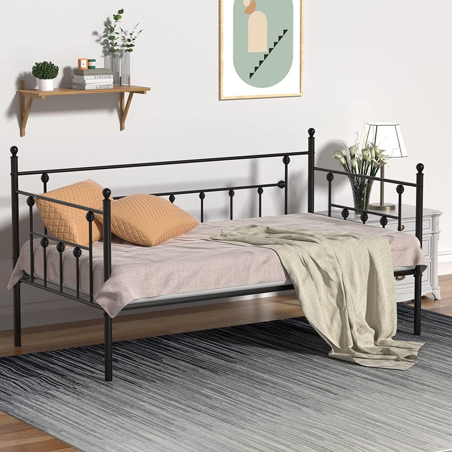 VECELO Daybed Frame, Twin Size Metal Platform Bed with Headboard - VECELO