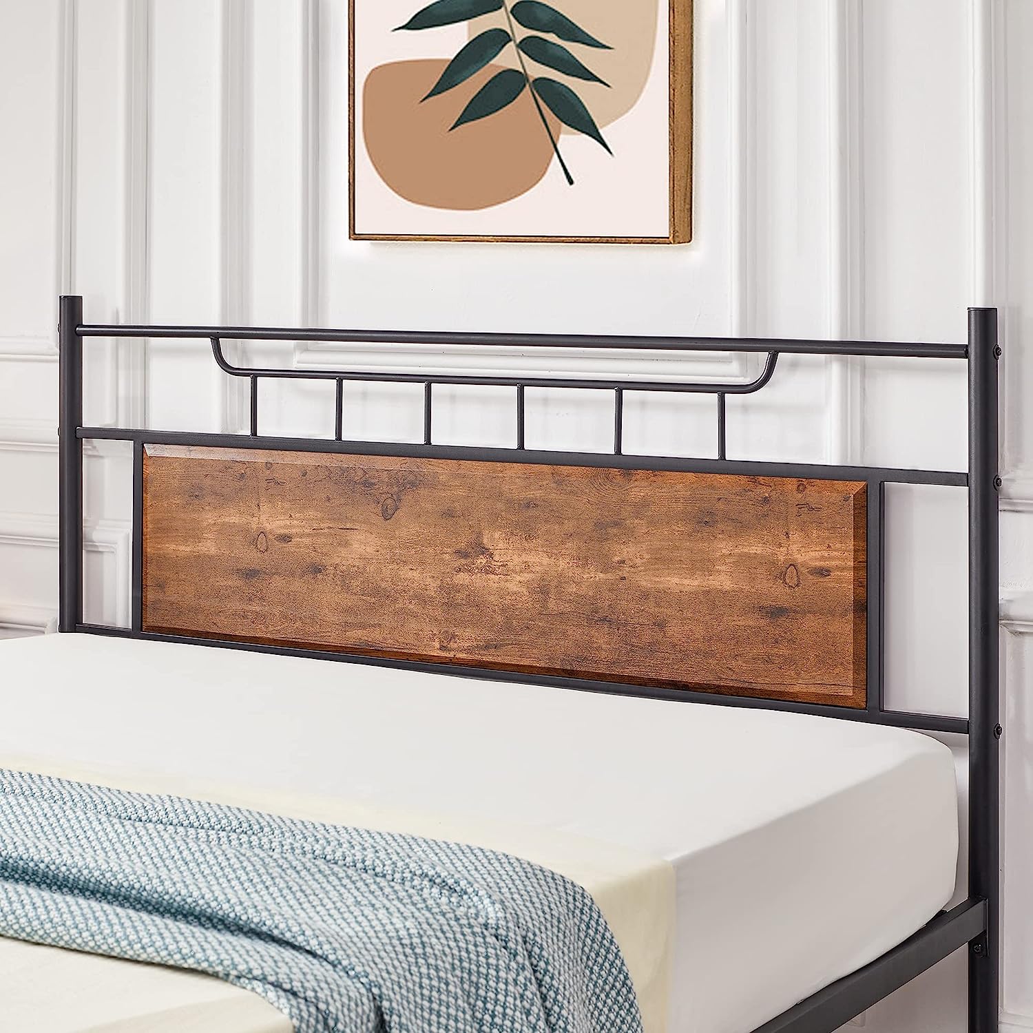 VECELO Platform Bed Frame with Wood Headboard No Box Spring Needed Heavy Duty Steel Slat - VECELO