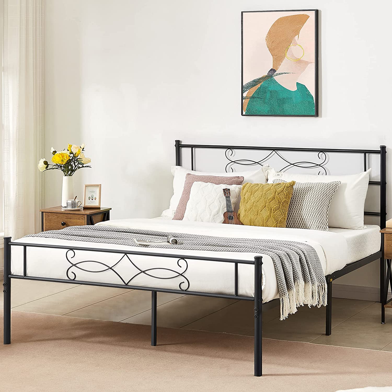 VECELO Metal Platform Bed Frame with Headboard & Footboard Premium Steel Slat Support Noise-Free - VECELO