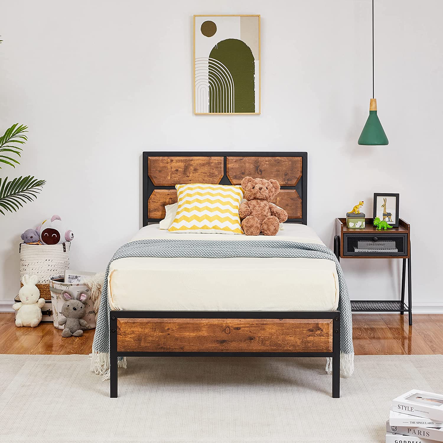 VECELO Metal Bed Frame Platform with Wooden Headboard&Footboard Mattress Foundation - VECELO