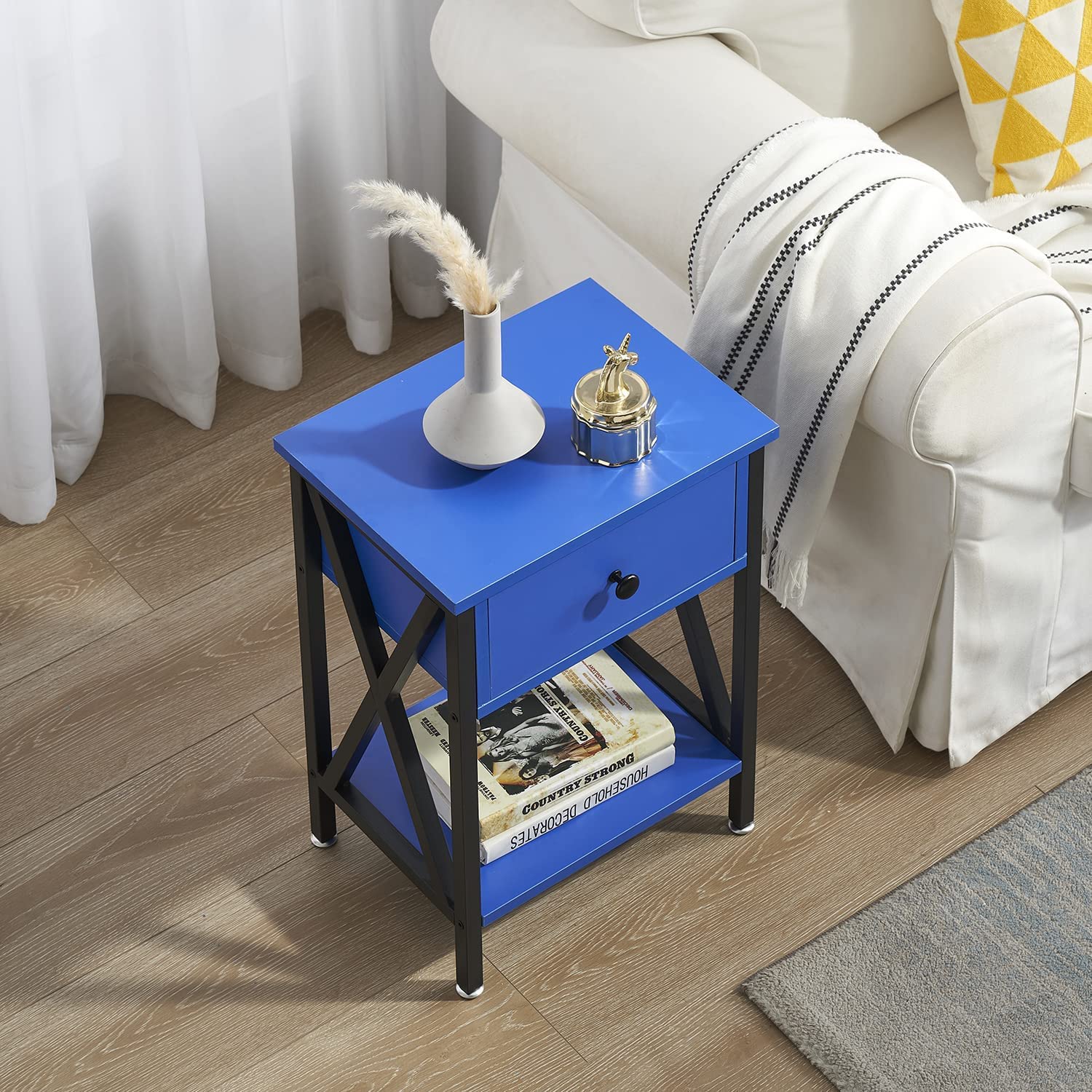 VECELO Night Stands Bedside End Table X-Design with Drawer&Storage Shelf for Living Room Bedroom, Nightstand with Drawer - VECELO