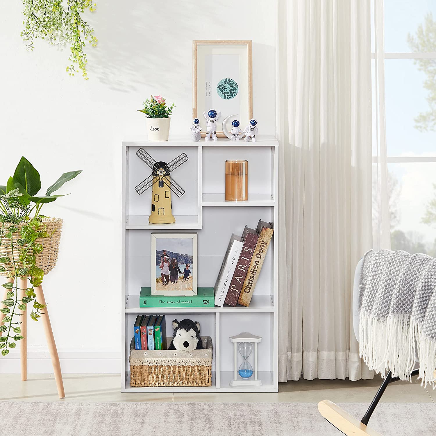 VECELO Modern 3-Tier Small Bookcase, 4 Cube/5 Cube Bookshelf/Storage Organizer - VECELO