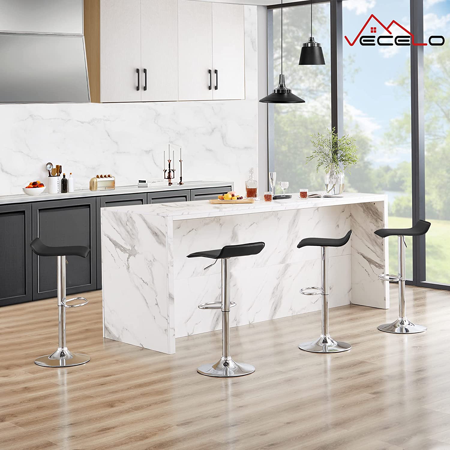 VECELO Counter Height Bar Stools Set of 2, Adjustable Barstools - VECELO