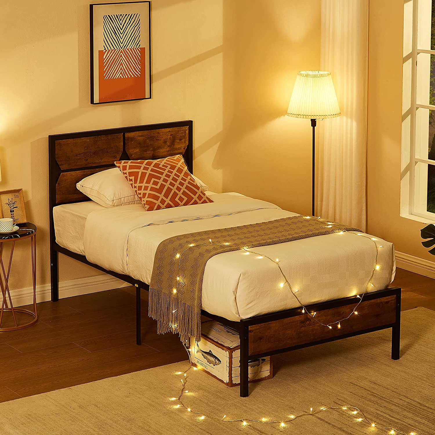 VECELO Metal Bed Frame Platform with Wooden Headboard&Footboard Mattress Foundation - VECELO