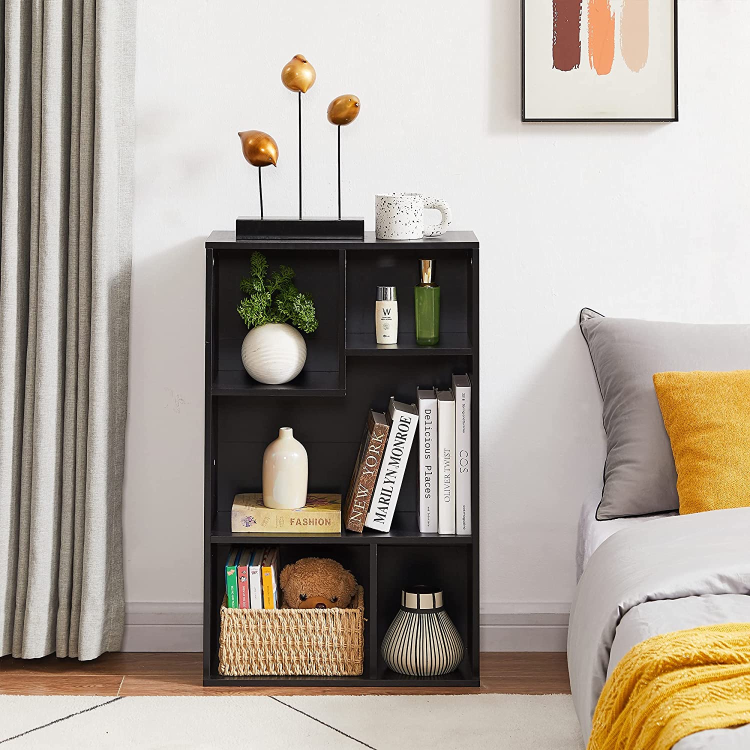 VECELO Modern 3-Tier Small Bookcase, 4 Cube/5 Cube Bookshelf/Storage Organizer - VECELO
