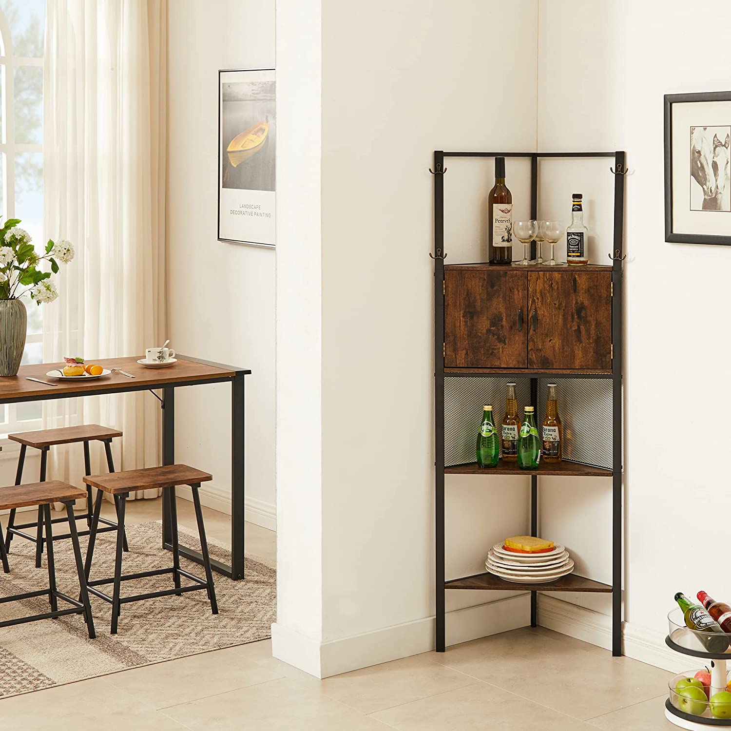 VECELO 5 Tier Corner Storage Cabinet with Wooden Shelves Free-Standing Organizer - VECELO