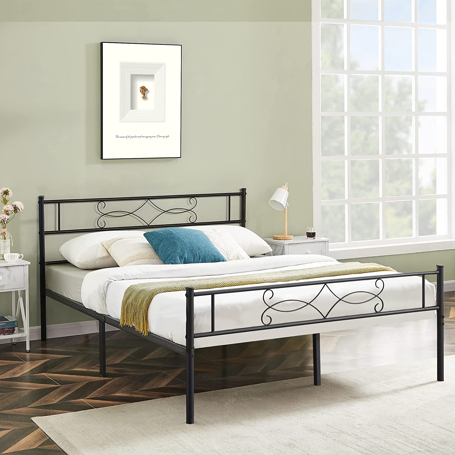 VECELO Metal Platform Bed Frame with Headboard & Footboard Premium Steel Slat Support Noise-Free - VECELO